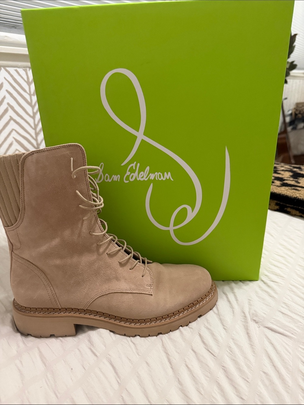 Sam Edelman Taupe Lace-Up Combat Boot